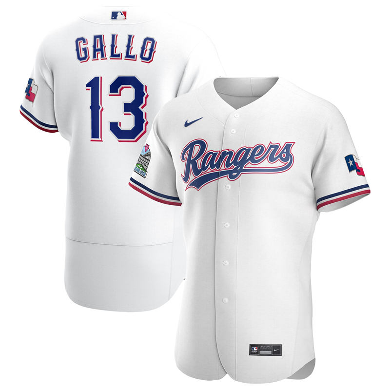 MLB Men Texas Rangers #13 Joey Gallo Nike White Home 2020 Authentic Player Jersey 
